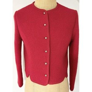 Vtg CARROLL REED Ski Shops New Hampshire Red Boiled Wool Silver Sweater Medium